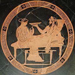 Tondo of an Attic red-figured kylix, ca. 440-430 BC. Said to be from Vulci. British Museum, Main floor, room 19: Greece: Athens Pluto and Persephone